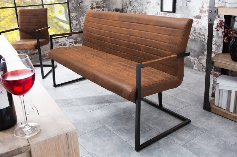 Invicta Interior industrieele sledebank LOFT 160cm vintage bruin met armleuning 38198