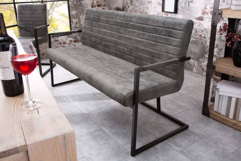 Invicta Interior industrieele sledebank LOFT 160cm vintage grijs met armleuning 38199