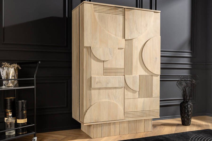 Invicta Interior Design barkast ART DECO 140 cm wit gelimineerd mangohout 3D front 44088