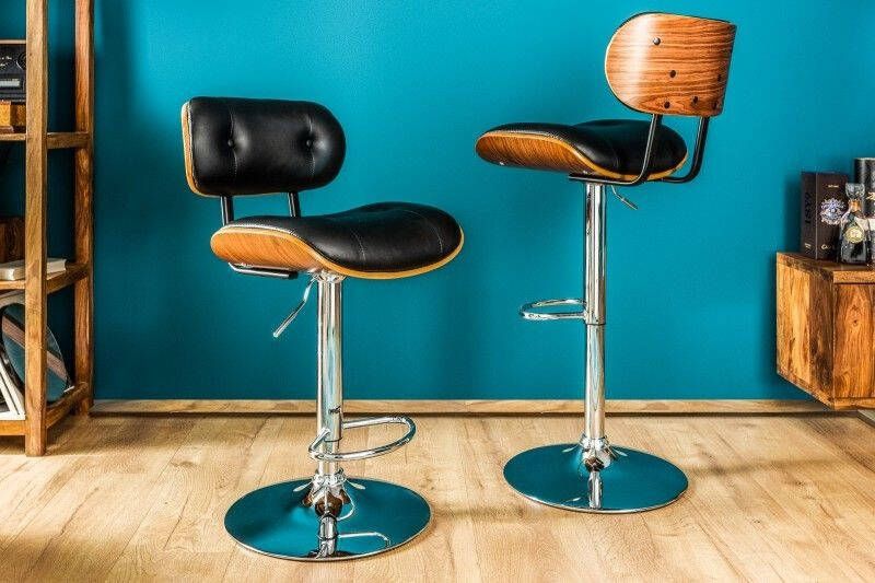 Invicta Interior Retro barkruk CLASSICO zwart 115cm in hoogte verstelbaar walnootfineer 39040
