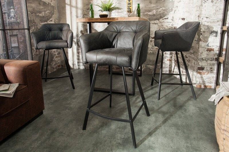 Invicta Interior Retro barstoel LOFT 100cm antiek grijze barkruk met armleuning 39081