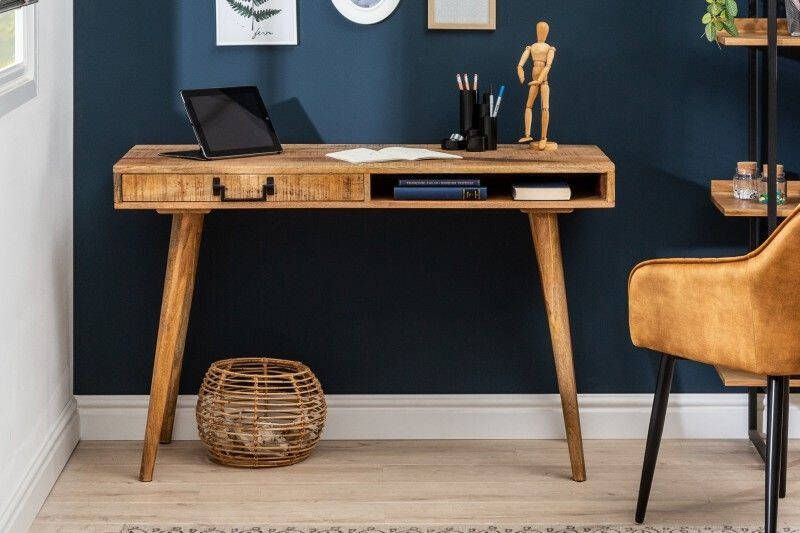 Invicta Interior Massief bureau RETRO 120 cm mangohouten kantoortafel met lade 39959