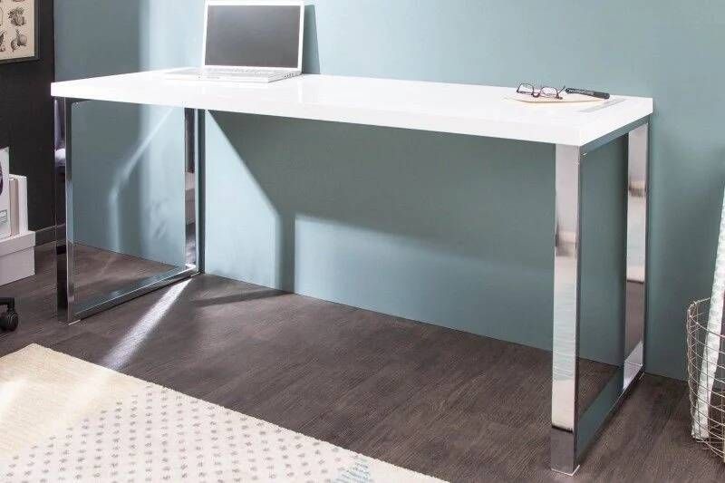 Invicta Interior Modern bureau WHITE DESK 140cm witte hoogglans bureautafel 21141