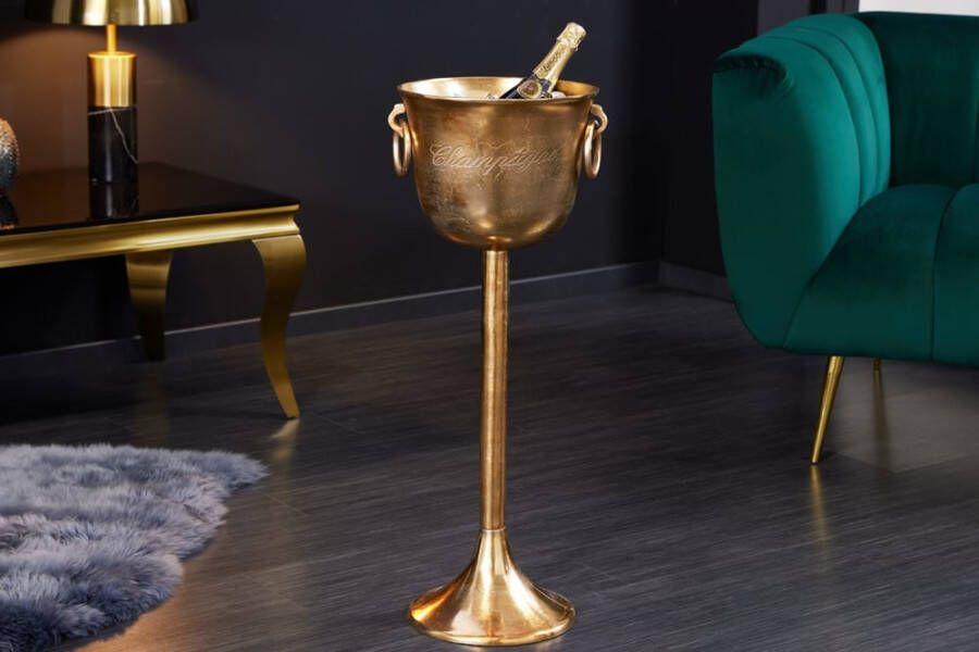 Invicta Interior Decoratieve champagnekoeler CHAMPAGNE 80cm antiek goud handgemaakte metalen flessenkoeler 41692