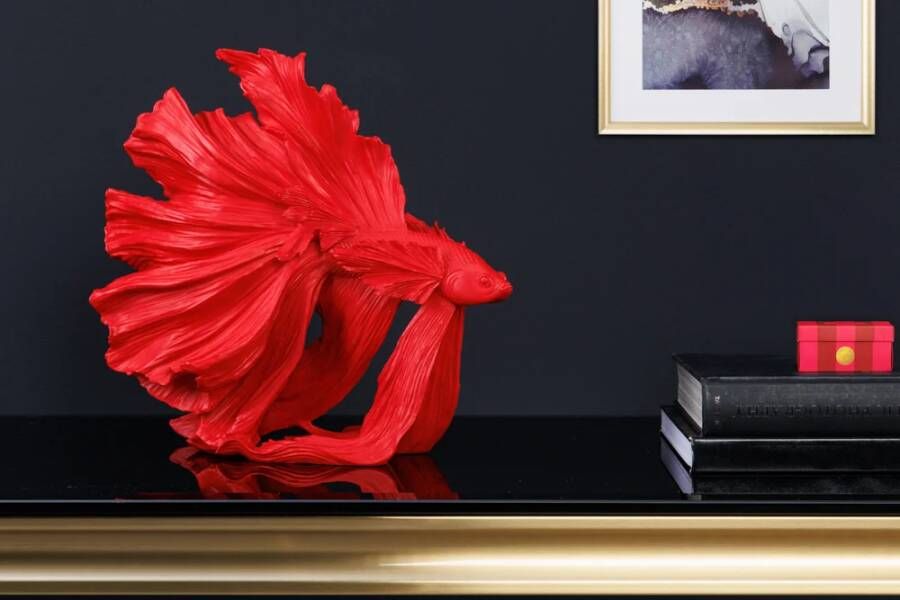 Invicta Interior Design decoratief figuur vechtende vis CROWNTAIL 35cm rood Betta vissculptuur 43173