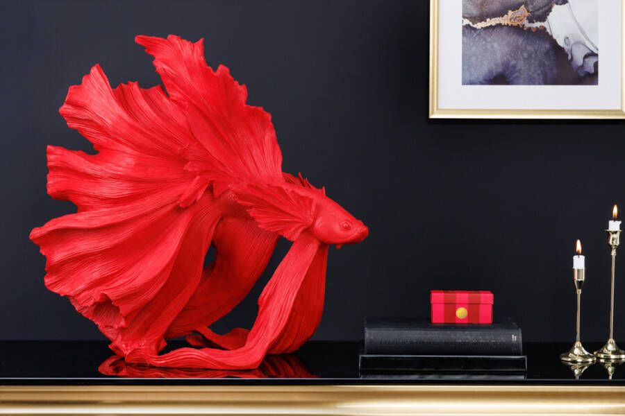 Invicta Interior Design decoratief figuur vechtende vis CROWNTAIL 65cm rood Betta vissculptuur 43177