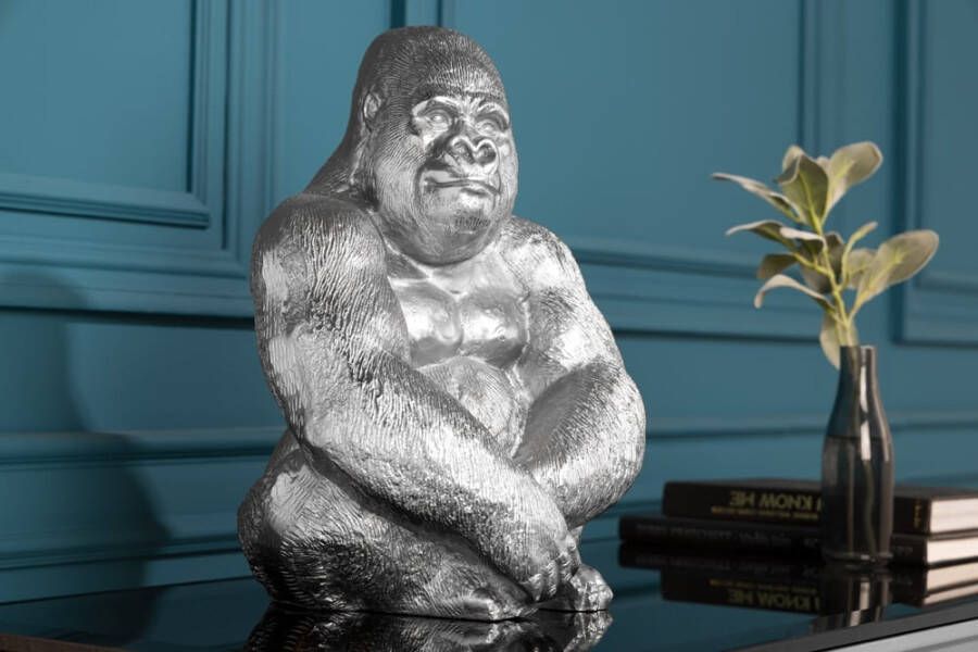 Invicta Interior Decoratief Gorilla-figuur KONG 40cm zilveren handgemaakte metalen sculptuur 43195