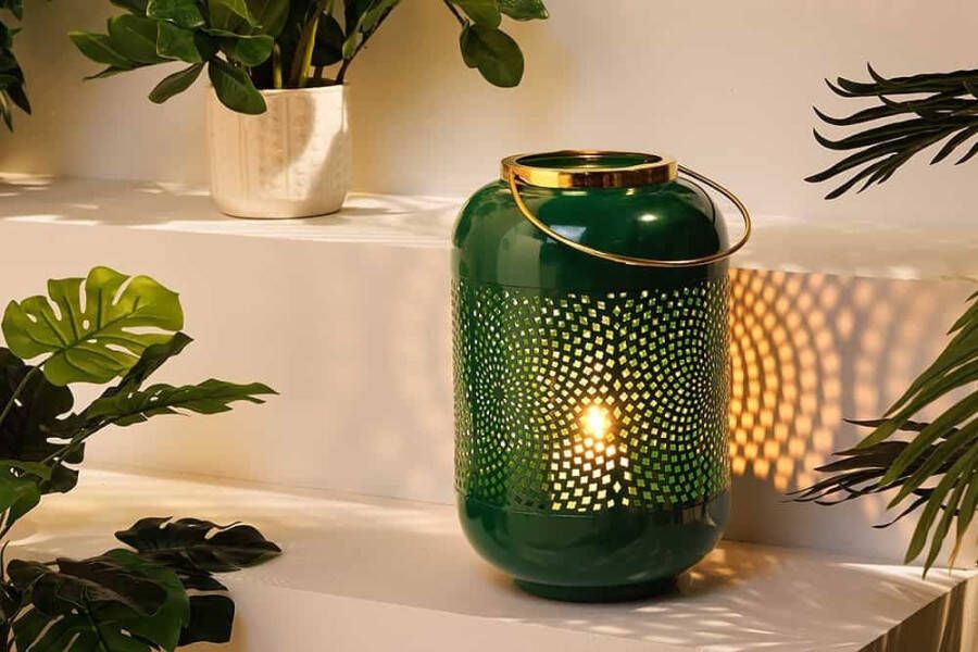 Invicta Interior Decoratieve lantaarn KAARSLICHT 30cm edelgroene metalen handgemaakte lantaarn 43829