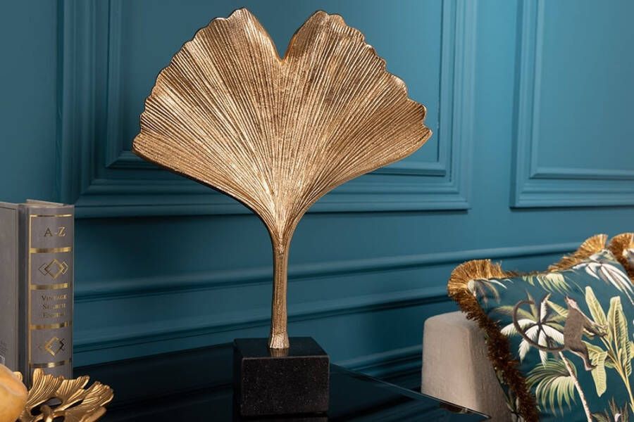 Invicta Interior Decoratief beeld GINKGO LEAF 44cm goud handgemaakt metaal met marmeren voet 41785