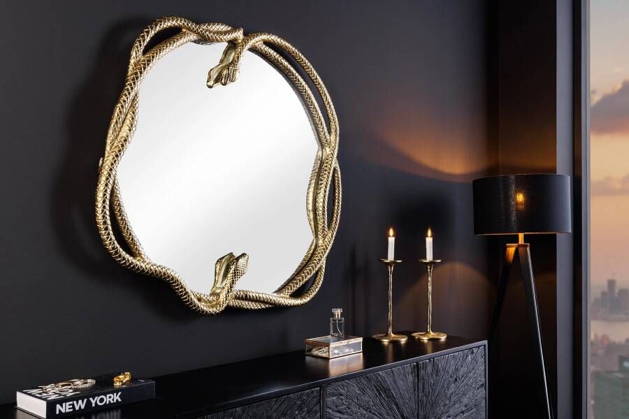 Invicta Interior Decoratieve spiegel SNAKE L 50cm goudkleurig metalen slangenbeeld 45786