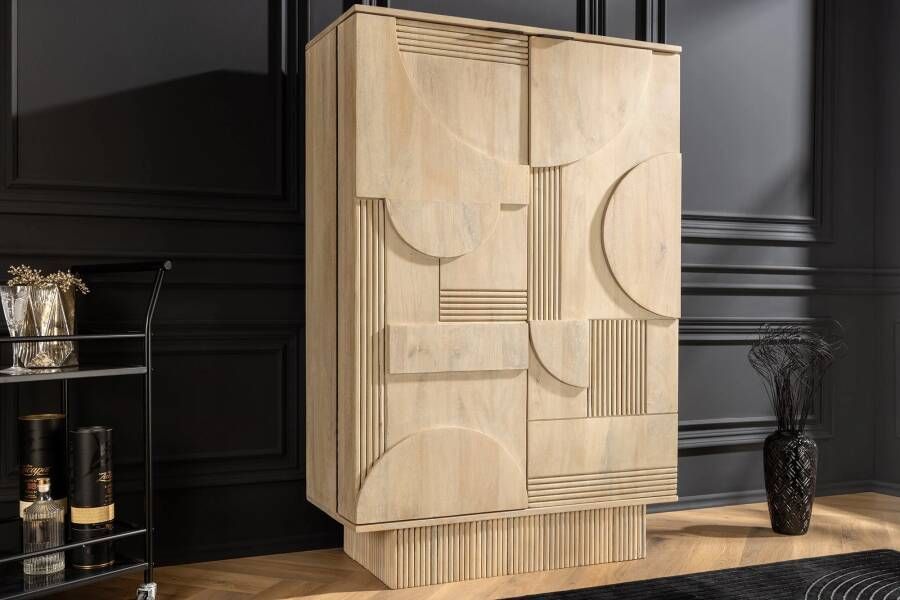 Invicta Interior Design barkast ART DECO 140 cm wit gelimineerd mangohout 3D front 44088