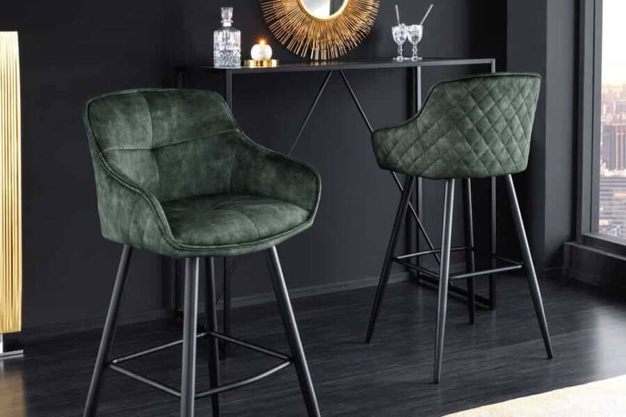 Invicta Interior Design barkruk EUPHORIA groen fluweel zwart metalen poten barstoel met rugleuning 43688