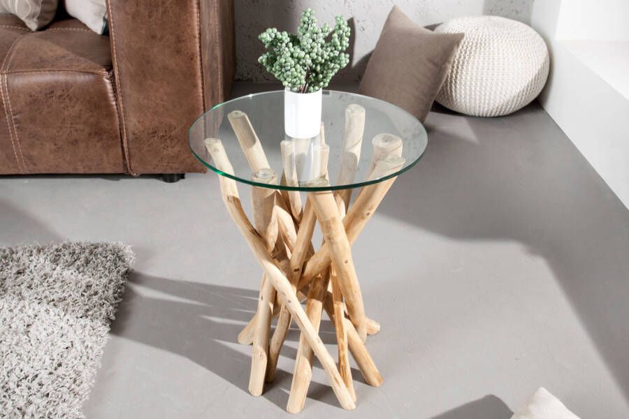 Invicta Interior Design Bijzettafel DRIFTWOOD 40cm Teak Ronde salontafel 19807-1