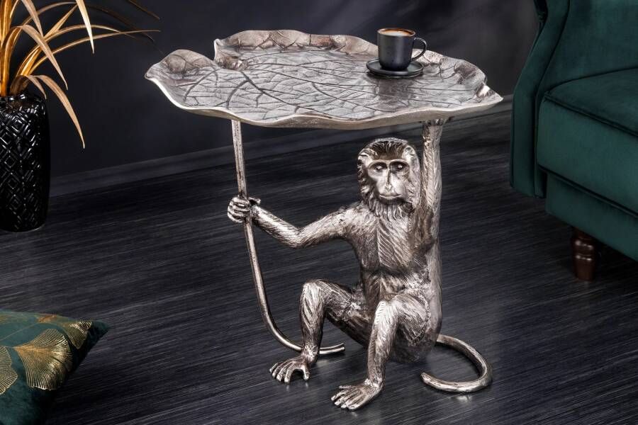 Invicta Interior Design Bijzettafel WILDLIFE MONKEY 60cm Zilver Metaal Handgemaakt 44836