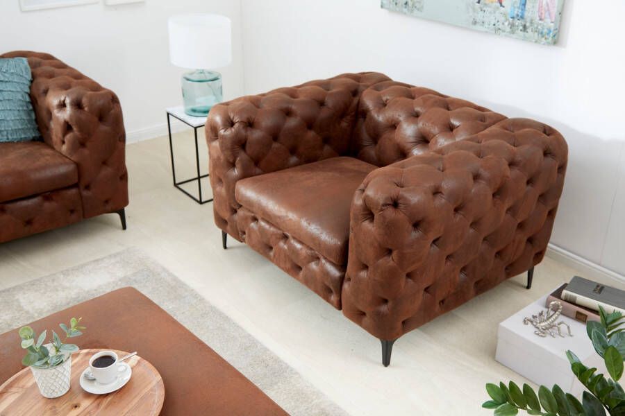 Invicta Interior Design Chesterfield Fauteuil MODERN BAROK 120cm antiek bruin microvezel met veerkern 44399