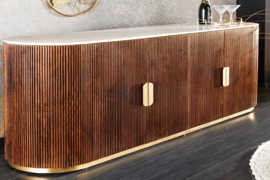 Invicta Interior Design dressoir GATSBY 170 cm bruin goud mangohout wit marmeren blad 43617