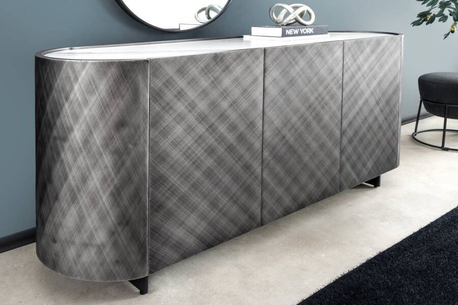 Invicta Interior Design Dressoir REFLECTION 150cm Wit Keramiek Marmer Antraciet 3D Effect Geborstelde Afwerking 46501