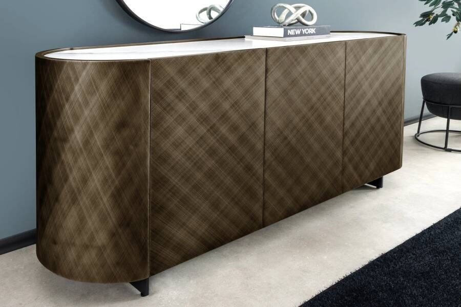 Invicta Interior Design Dressoir REFLECTION 150cm wit keramiek marmer brons 3D effect geborstelde afwerking 46502