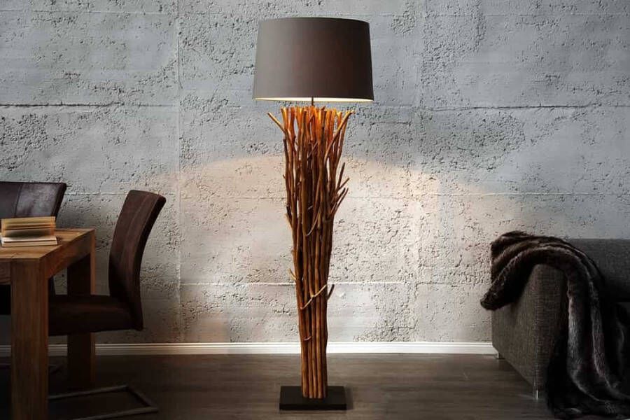 Invicta Interior Design Drijfhout Vloerlamp EUPHORIA 180cm grijs met linnen kap 19472
