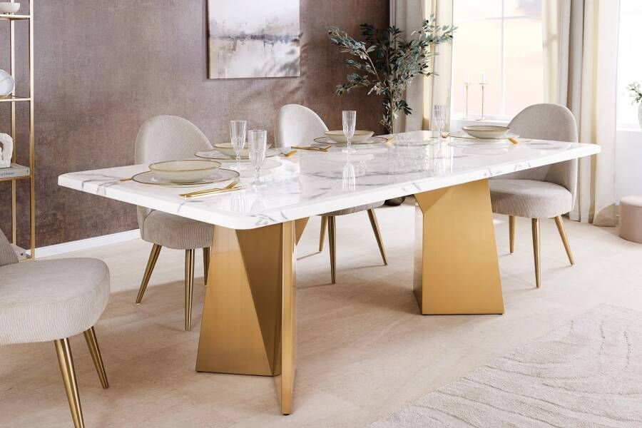 Invicta Interior Design eettafel EXTRAVAGANCIA 200cm wit marmer metaal geborsteld champagne goud 45929