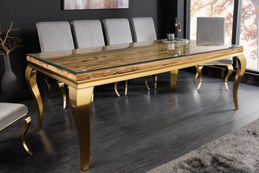 Invicta Interior Design eettafel MODERN BAROK 200cm naturel goud teakhout exclusief glazen blad- 44362