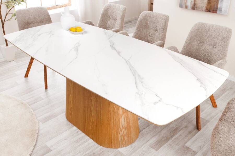 Invicta Interior Design Eettafel UNIEK 200cm Wit Eiken Keramiek Marmeren Kolom Onderstel 45142