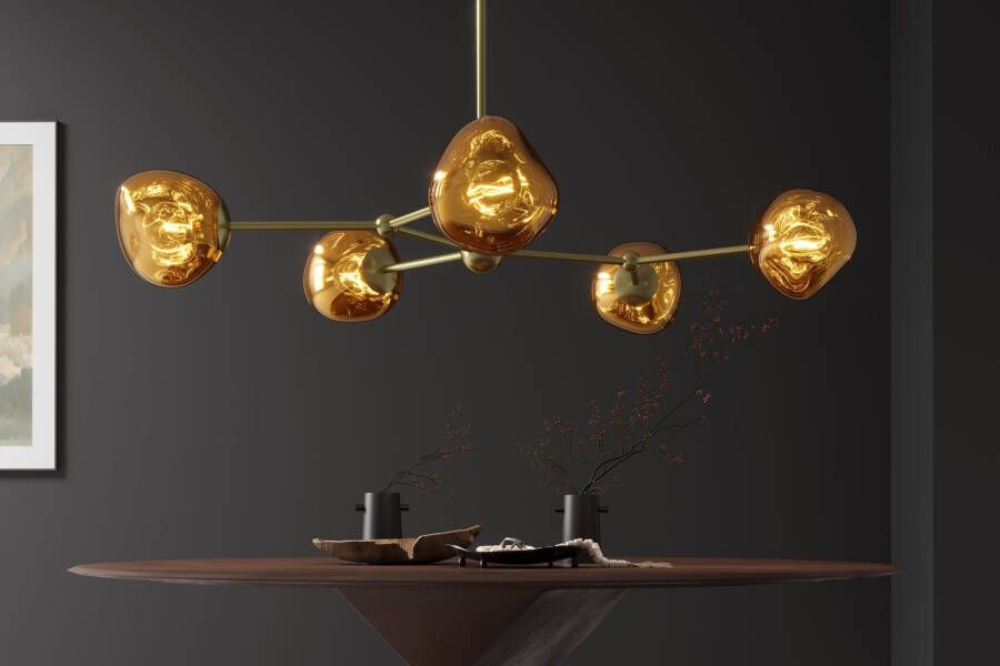 Invicta Interior Design Hanglamp LIQUID DIAMOND 100cm goud glas staal vijf tinten bollamp 46020