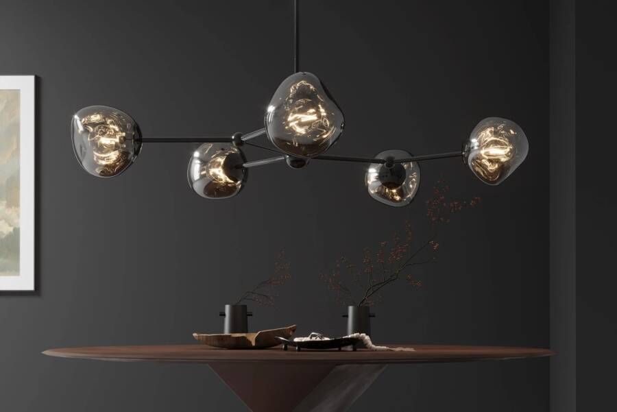 Invicta Interior Design Hanglamp LIQUID DIAMOND 100cm smoke zwart glas vijf tinten globe light 46021