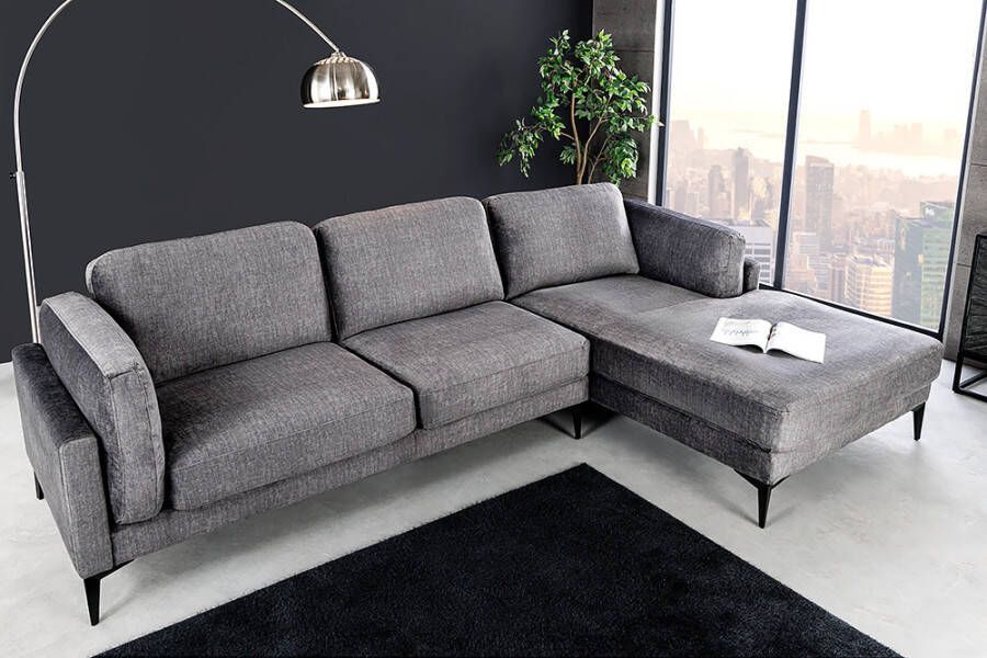 Invicta Interior Design hoekbank MANHATTAN 295cm donkergrijs fluwelen binnenvering 3 zits metalen poten 44277