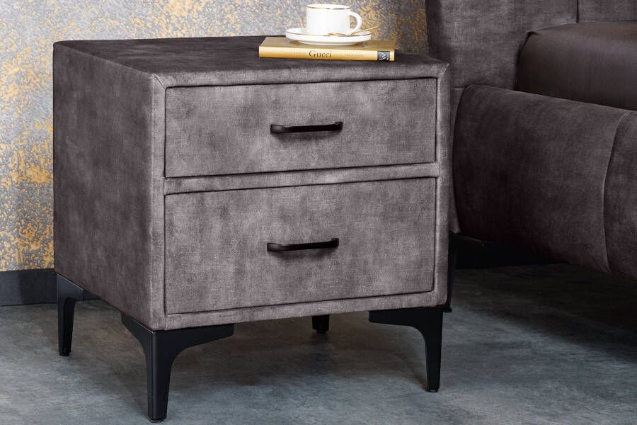Invicta Interior Design nachtkastje BOUTIQUE 50cm donkergrijs fluweel twee lades 41671
