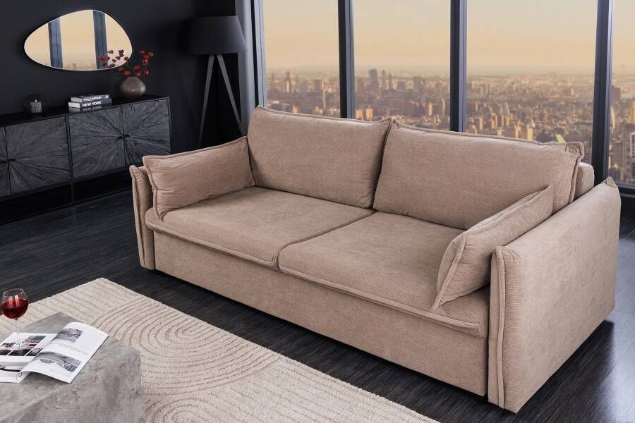Invicta Interior Design slaapbank APARTMENT 215cm taupe corduroy 3-zits bank 44502