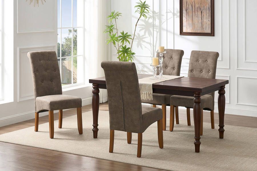 Invicta Interior Design Stoel CASA taupe Microvezel met Decoratieve Knoppen Grenen Massief Houten Poten 46553