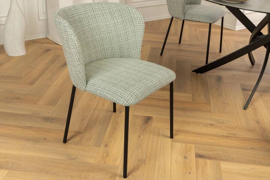 Invicta Interior Design stoel LYON groen-roze geruite bouclé zwarte metalen poten 44958