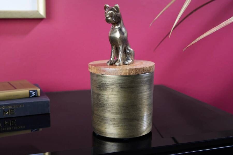 Invicta Interior Design Tin PANTHER 20cm Goud Natuurlijk Mango Hout Panter Figuur Metaal Decoratie 44485