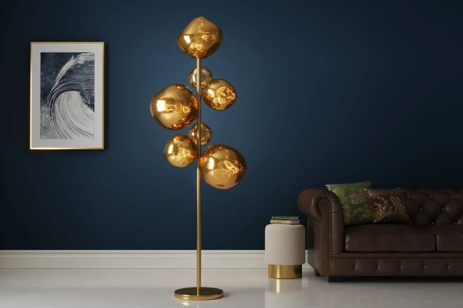 Invicta Interior Design vloerlamp LIQUID DIAMOND 170cm goud glas staal zeven tinten bollamp 46022