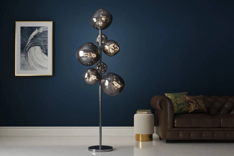 Invicta Interior Design Vloerlamp LIQUID DIAMOND 170cm smoke Glas Staal Seven Shades Globe Lamp 46024