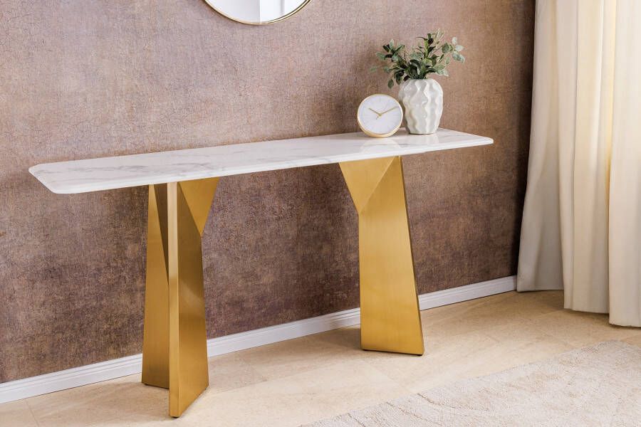 Invicta Interior Design wandtafel EXTRAVAGANCIA 140cm wit marmer geborsteld champagne goud metaal 45936