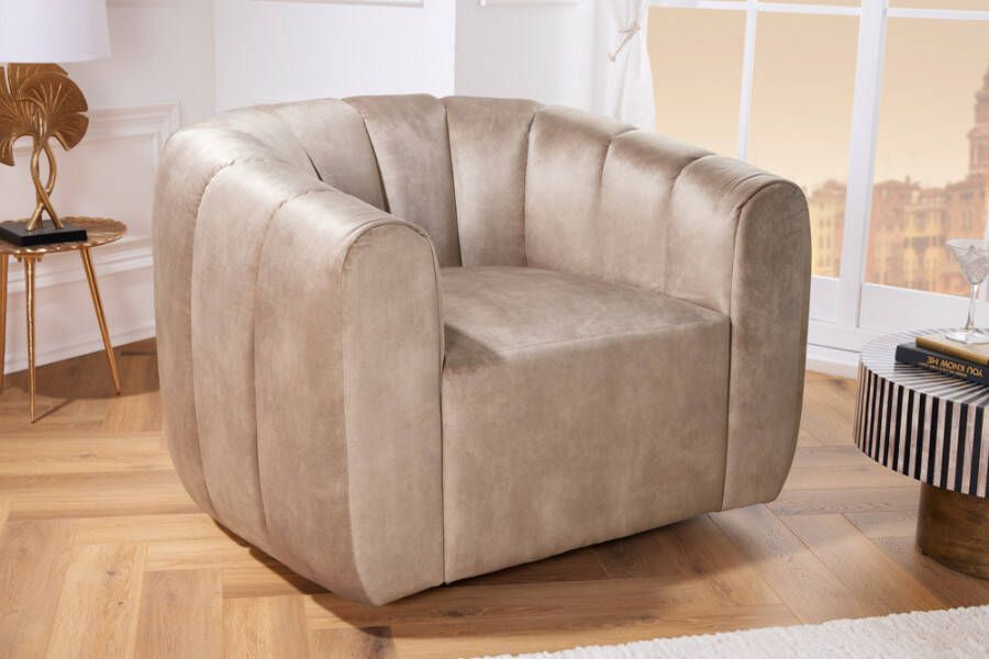 Invicta Interior Draaibare design fauteuil BABYLON champagne fluwelen lounge cocktailstoel 43529