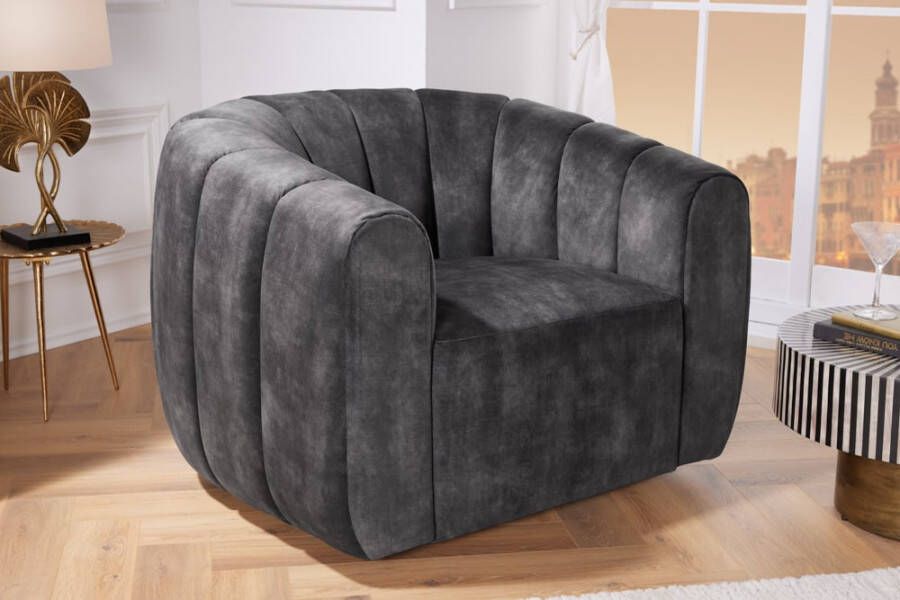 Invicta Interior Draaibare design fauteuil BABYLON donkergrijs fluwelen lounge cocktailstoel 43528