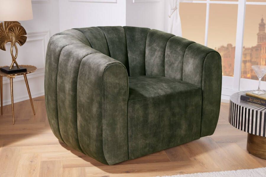 Invicta Interior Draaibare design fauteuil BABYLON donkergroene fluwelen lounge cocktailstoel 43530