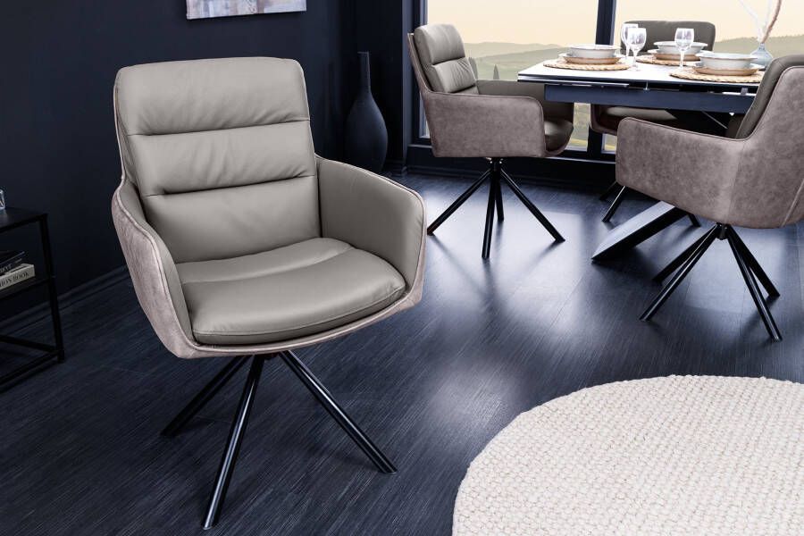 Invicta Interior Draaibare Design Stoel BIG GEORGE taupe Echt Lederen Microvezel met Armleuning Retro 43635