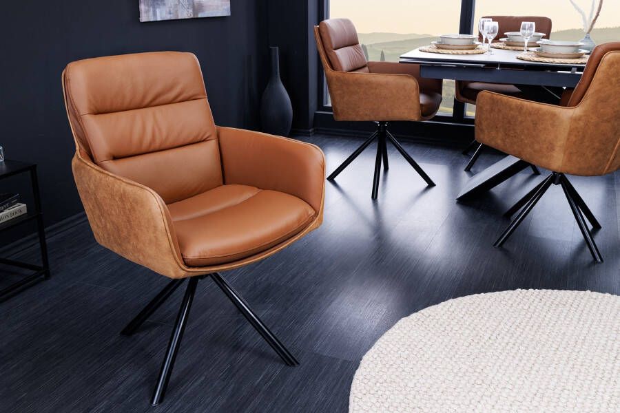 Invicta Interior Draaibare designstoel BIG GEORGE cognac echt lederen microvezel met armleuning retro 43637