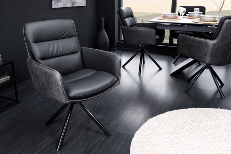 Invicta Interior Draaibare designstoel BIG GEORGE Zwart Antraciet Echt Lederen Microvezel met Armleuningen 43636