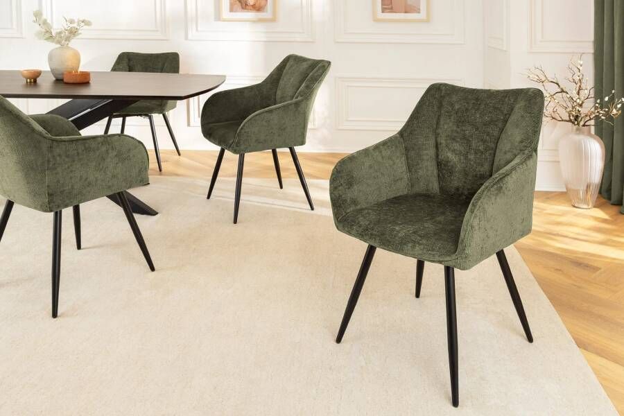 Invicta Interior Draaibare retro stoel AVIGNON Groen Chenille Zwart Metalen poten 46472