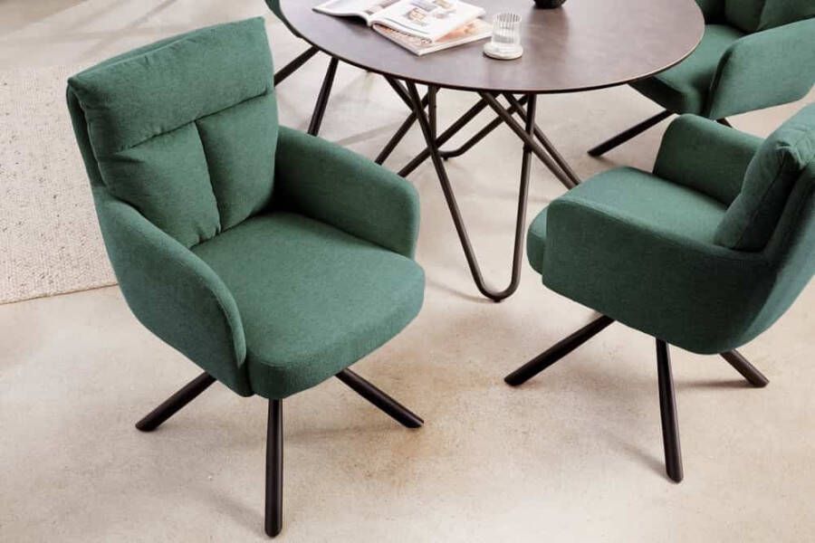 Invicta Interior Draaibare retro stoel BIG GEORGE groen met armleuningen en Bonnell veerkern bekleding 42084