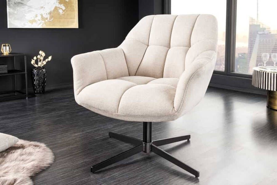 Invicta Interior Draaifauteuil PAPILLON champagnebeige zwart metaal in hoogte verstelbaar met armleuning 44226