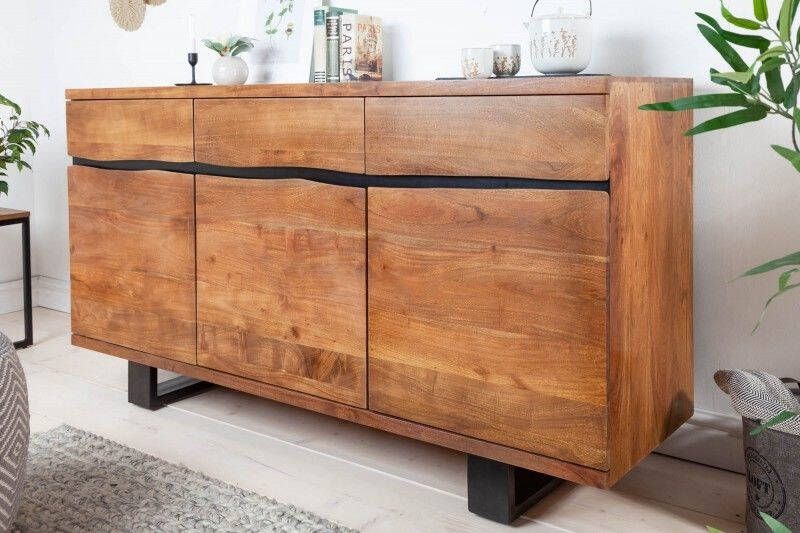 Invicta Interior Massief houten dressoir MAMMUT 160 cm metalen boomrand met acaciahoningafwerking 39364