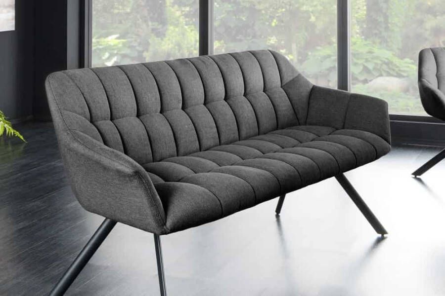 Invicta Interior Eetkamerbank PAPILLON 165cm antraciet platte stof met rugleuning zwart metalen frame 44529