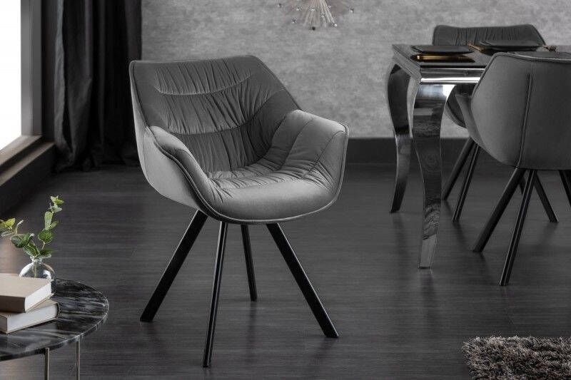 Invicta Interior Design stoel THE DUTCH COMFORT grijs fluweel retrostijl met armleuningen 38595