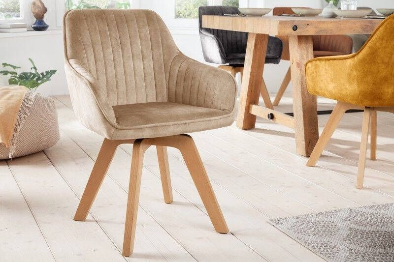Invicta Interior Draaibare design stoel LIVORNO champagne grijs fluwelen beukenhouten poten 41311